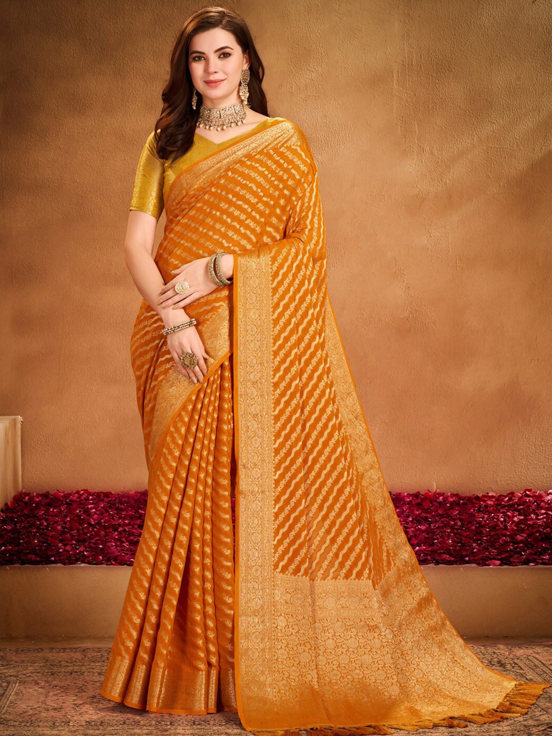 

Anouk Ethnic Motifs Zari Pure Georgette Kanjeevaram Saree, Yellow