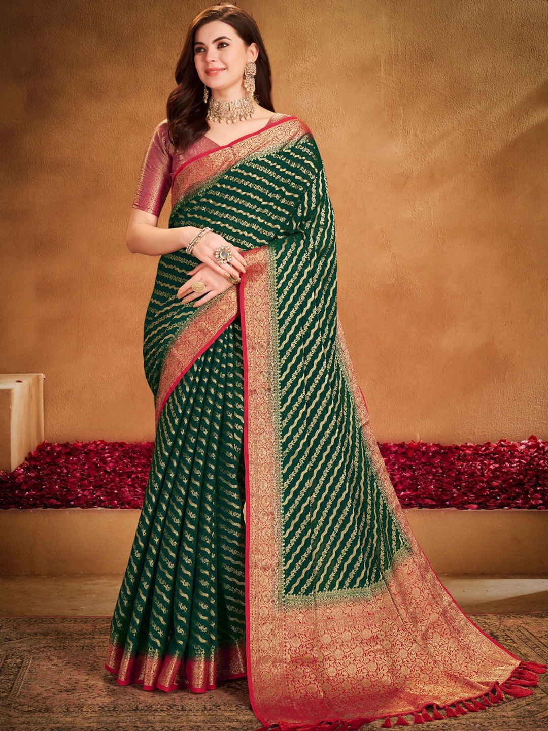 

Anouk Woven Design Zari Pure Georgette Kanjeevaram Saree, Green