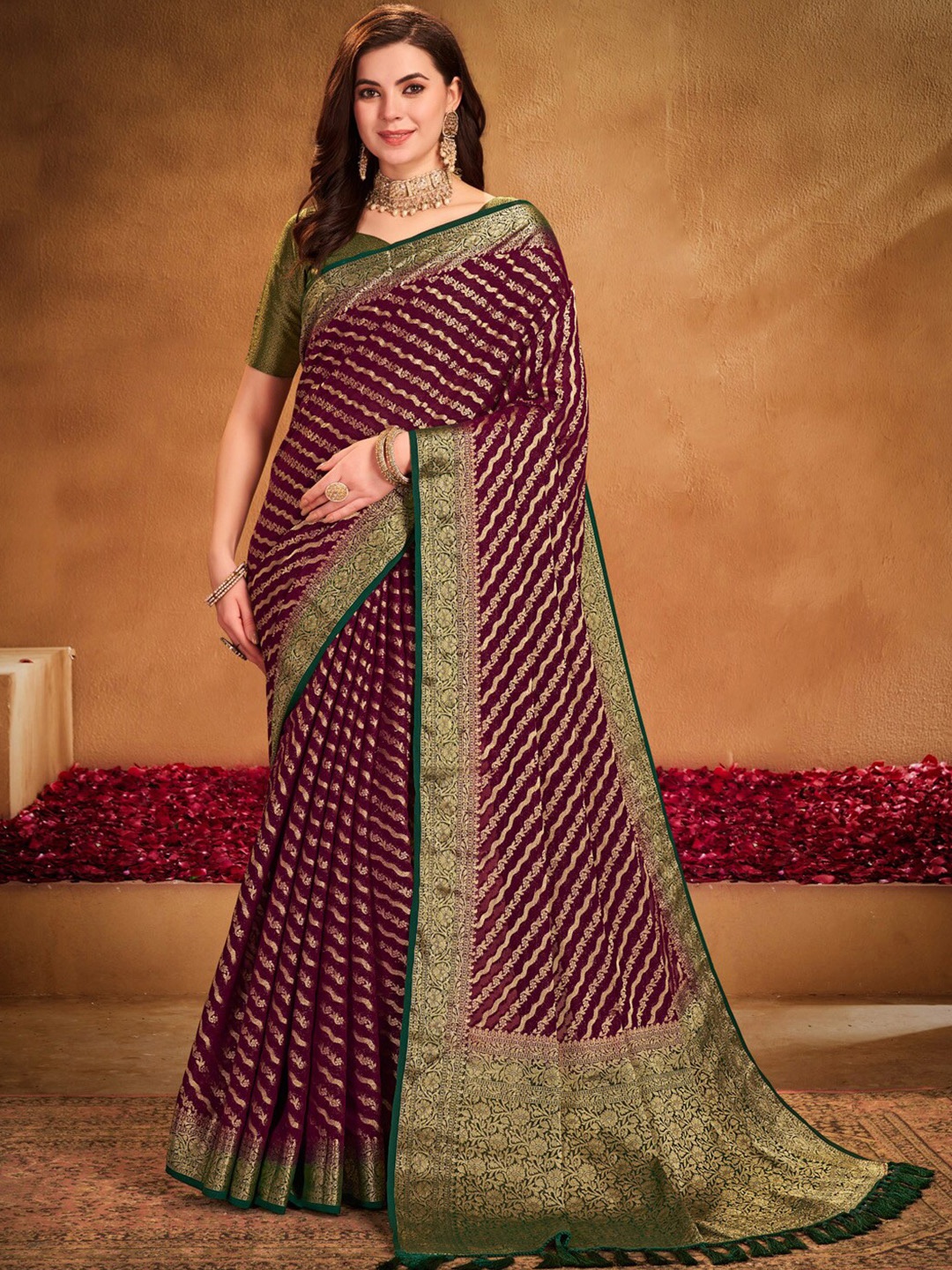 

Anouk Woven Design Ethnic Motifs Zari Pure Georgette Kanjeevaram Saree, Burgundy