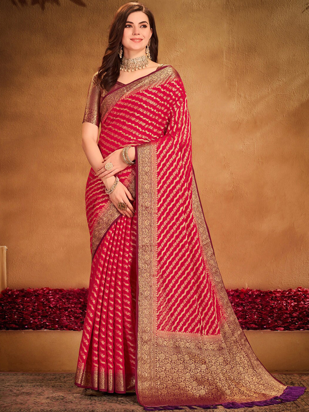 

Anouk Ethnic Motifs Zari Pure Georgette Kanjeevaram Saree, Red