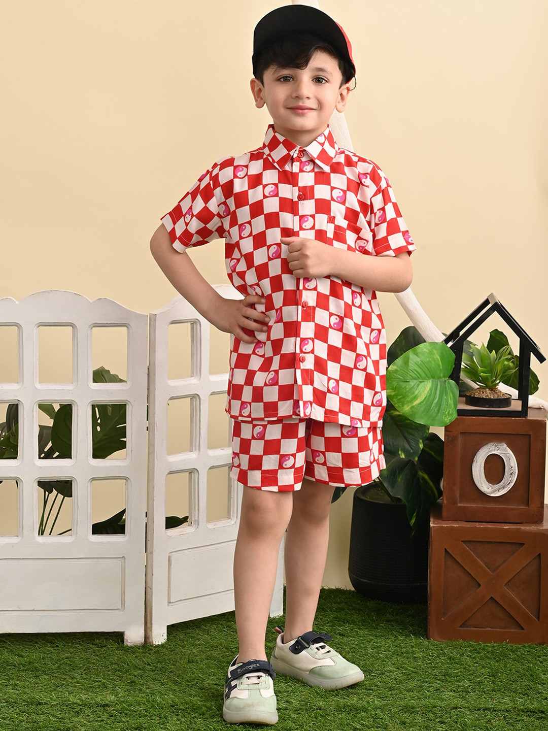 

Superminis Boys Shirt Collar Checked Clothing Set, Red