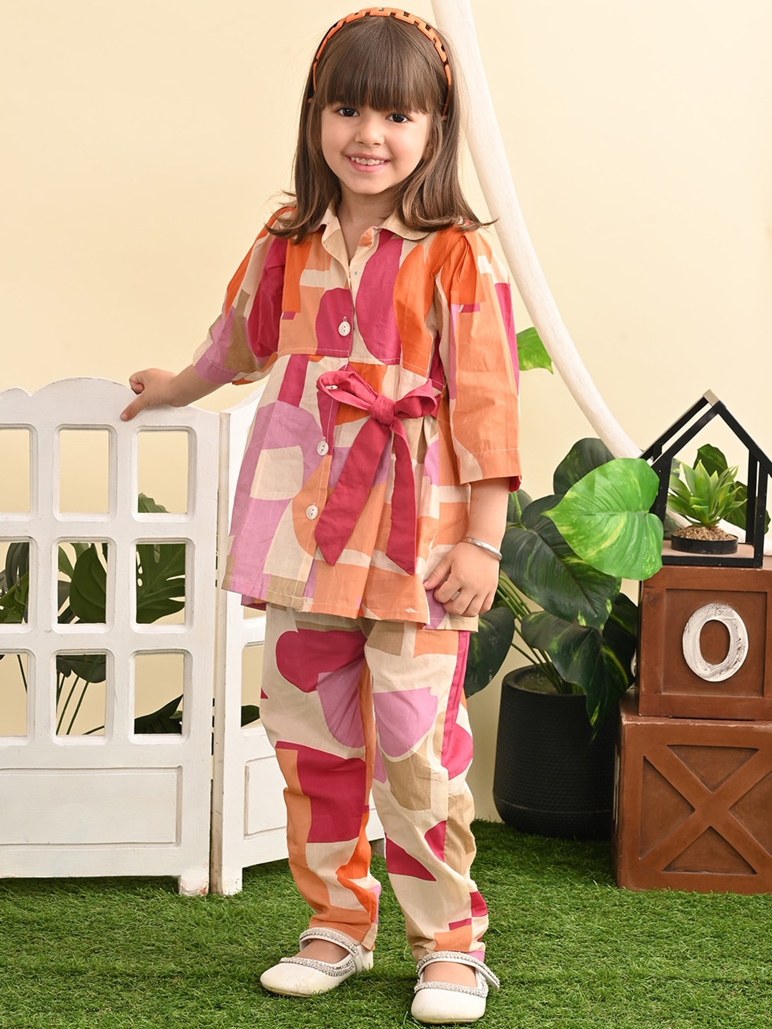 

Superminis Girls Geometric Printed Pure Cotton Shirt & Trousers, Magenta
