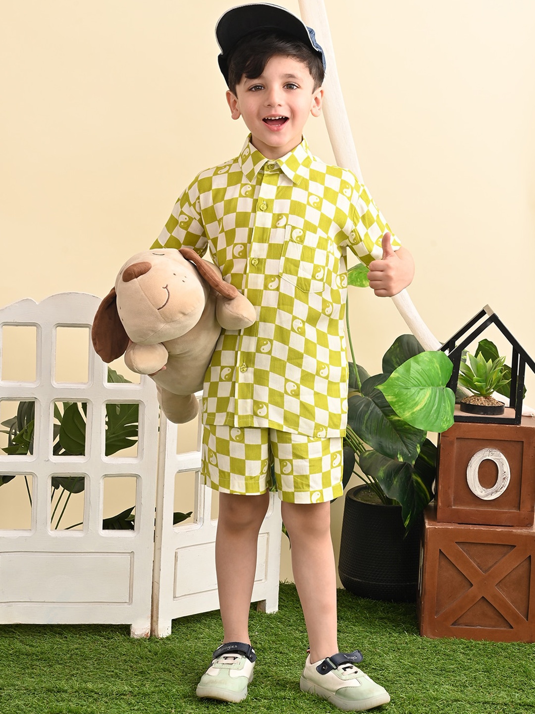 

Superminis Boys Checked Shirt Collar Shirt With Shorts, Green