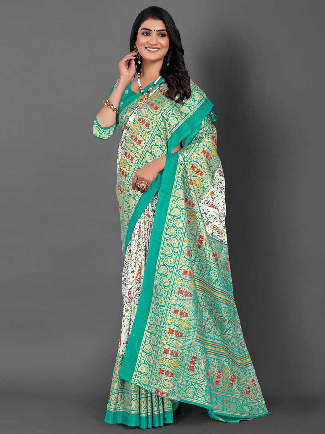 

Mitera Ethnic Motifs Zari Sungudi Saree, Off white