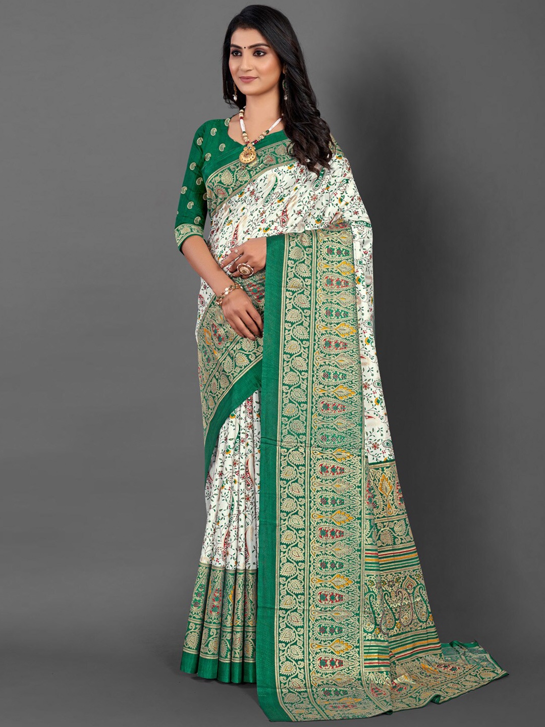 

Mitera Ethnic Motifs Zari Sungudi Saree, Off white