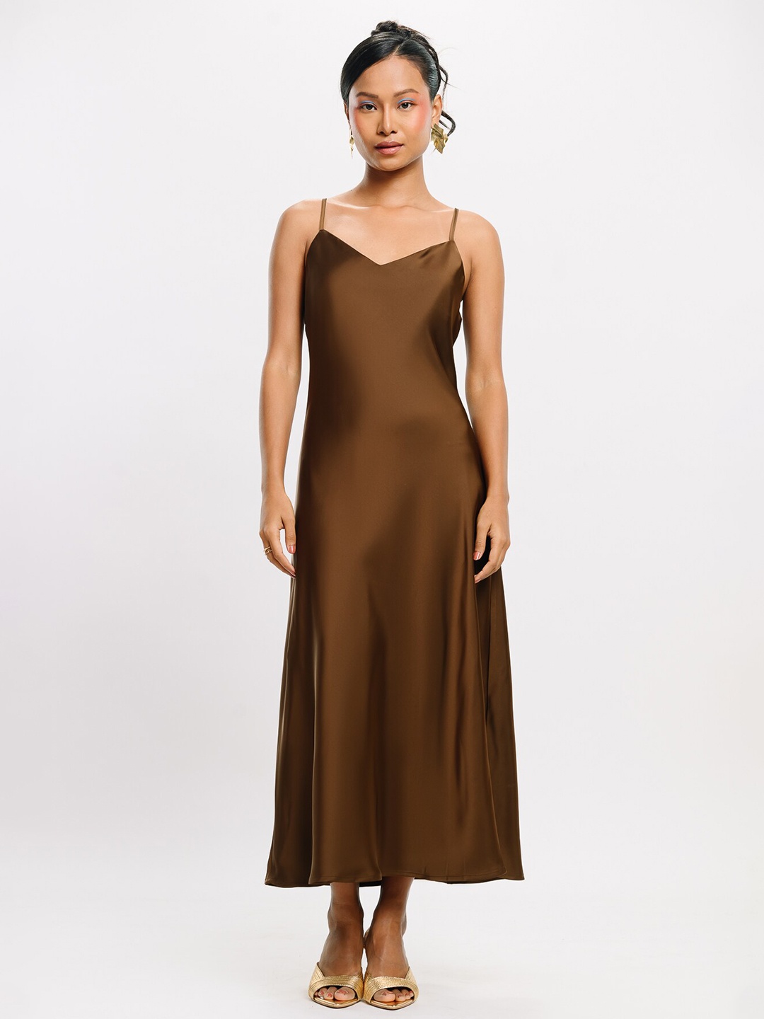 

FREAKINS Satin Maxi Dress, Brown