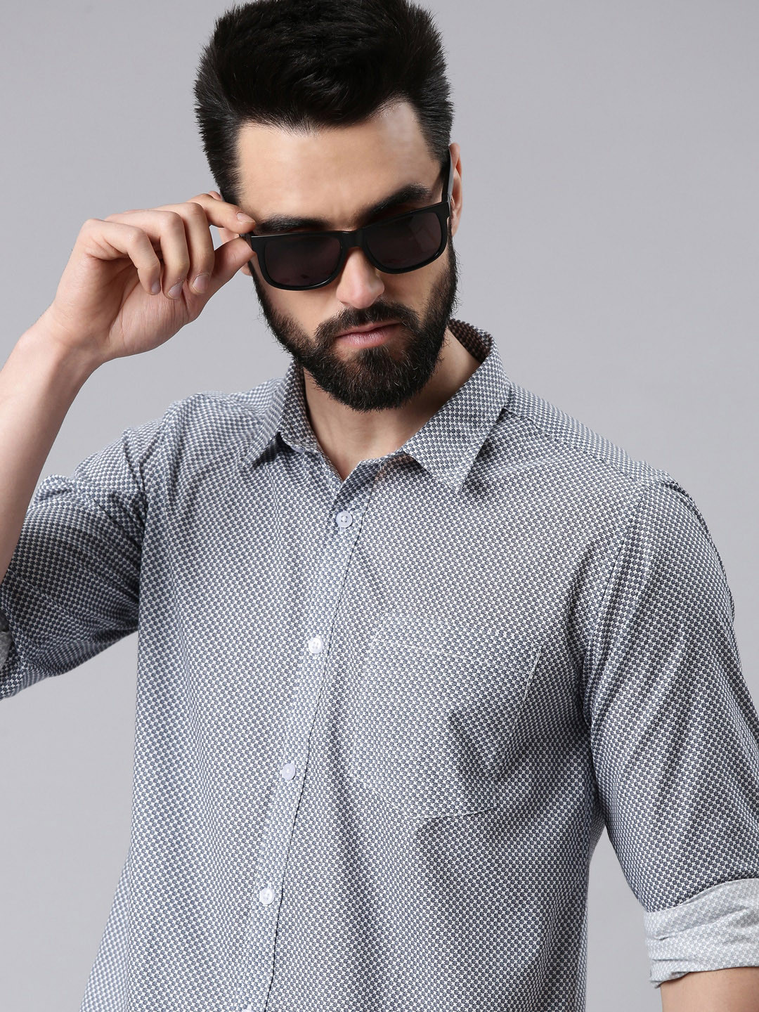 

WHITE HEART Geometric Printed Casual Shirt, Blue