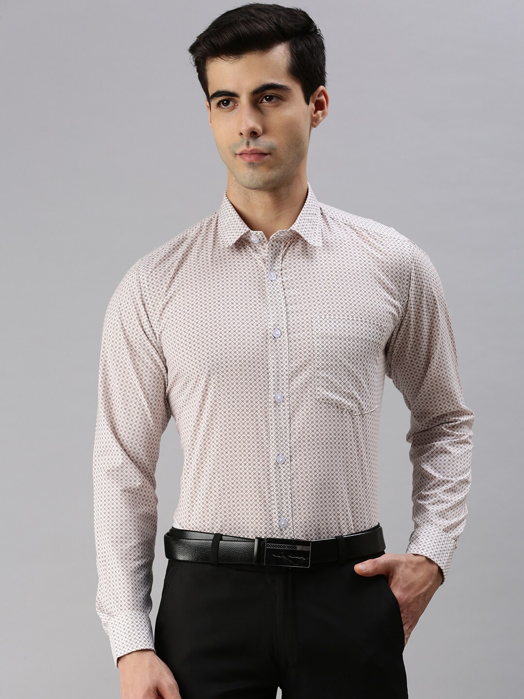 WHITE HEART Geometric Printed Formal Shirt, Off white