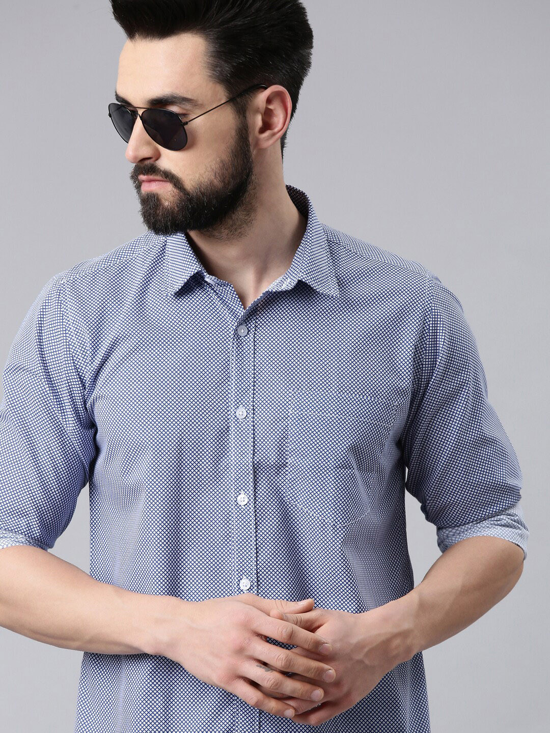 

WHITE HEART Micro Checks Printed Casual Shirt, Blue