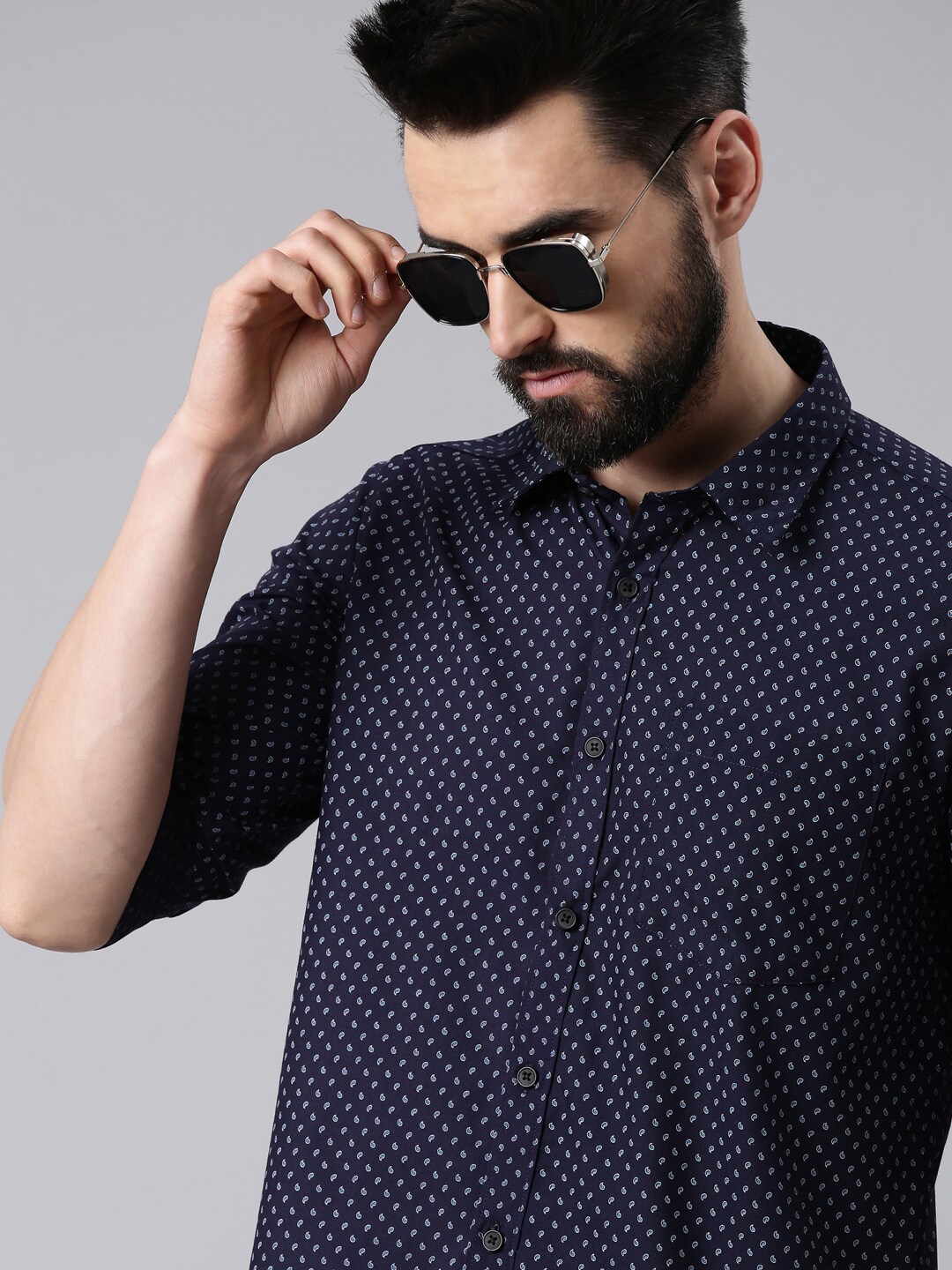 

WHITE HEART Ethnic Motifs Printed Casual Shirt, Navy blue