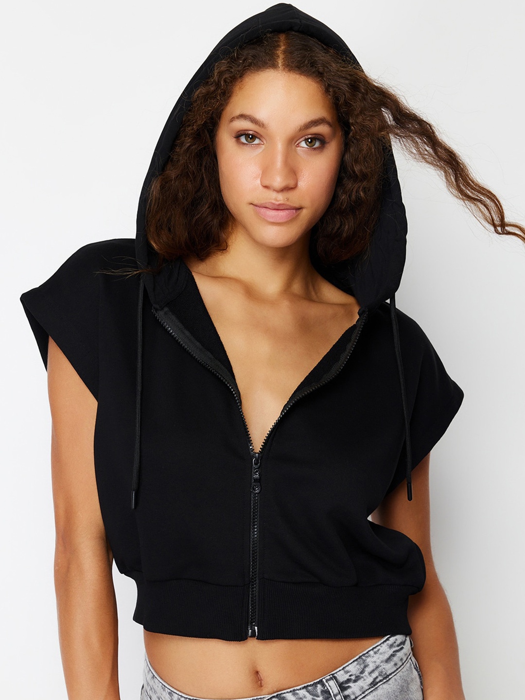 Trendyol Hooded Crop Bomber Jacket, Black