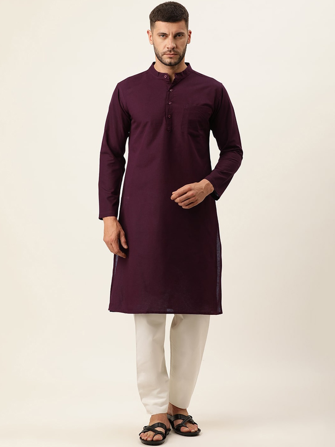

WHITE HEART Mandarin Collar Long Sleeves Straight Kurta, Purple