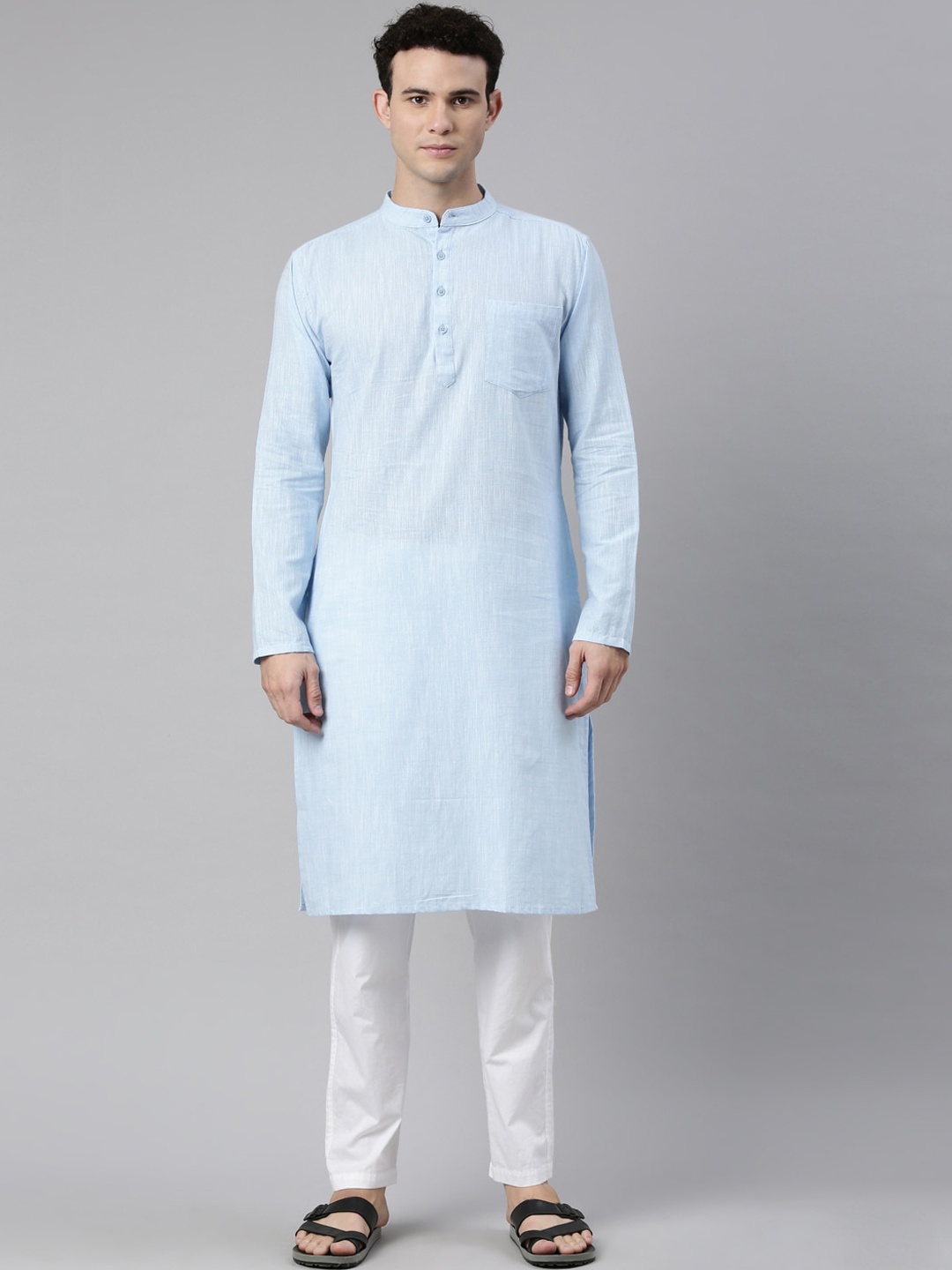 

WHITE HEART Mandarin Collar Long Sleeves Straight Kurta, Blue