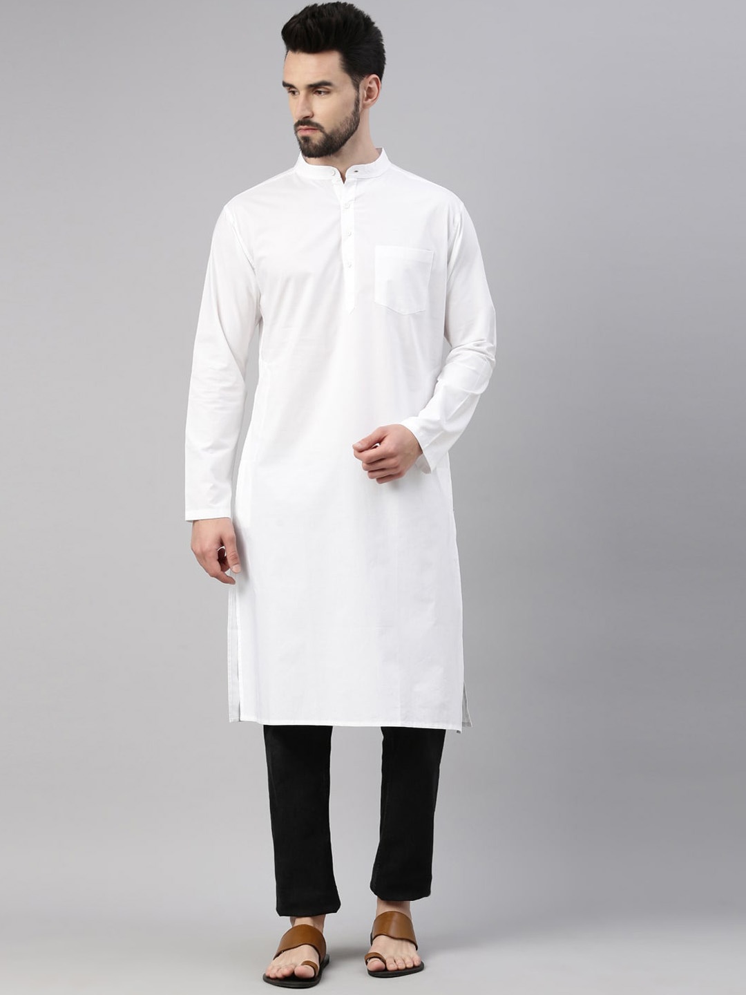 WHITE HEART Mandarin Collar Long Sleeves Straight Kurta