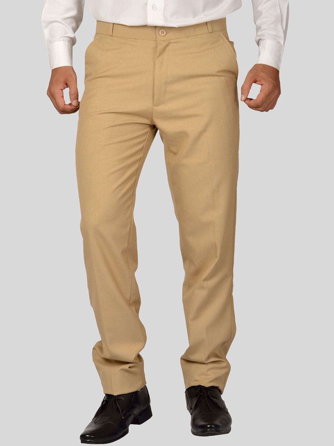 Maharaja Men Slim Fit Easy Wash Formal Trousers, Beige