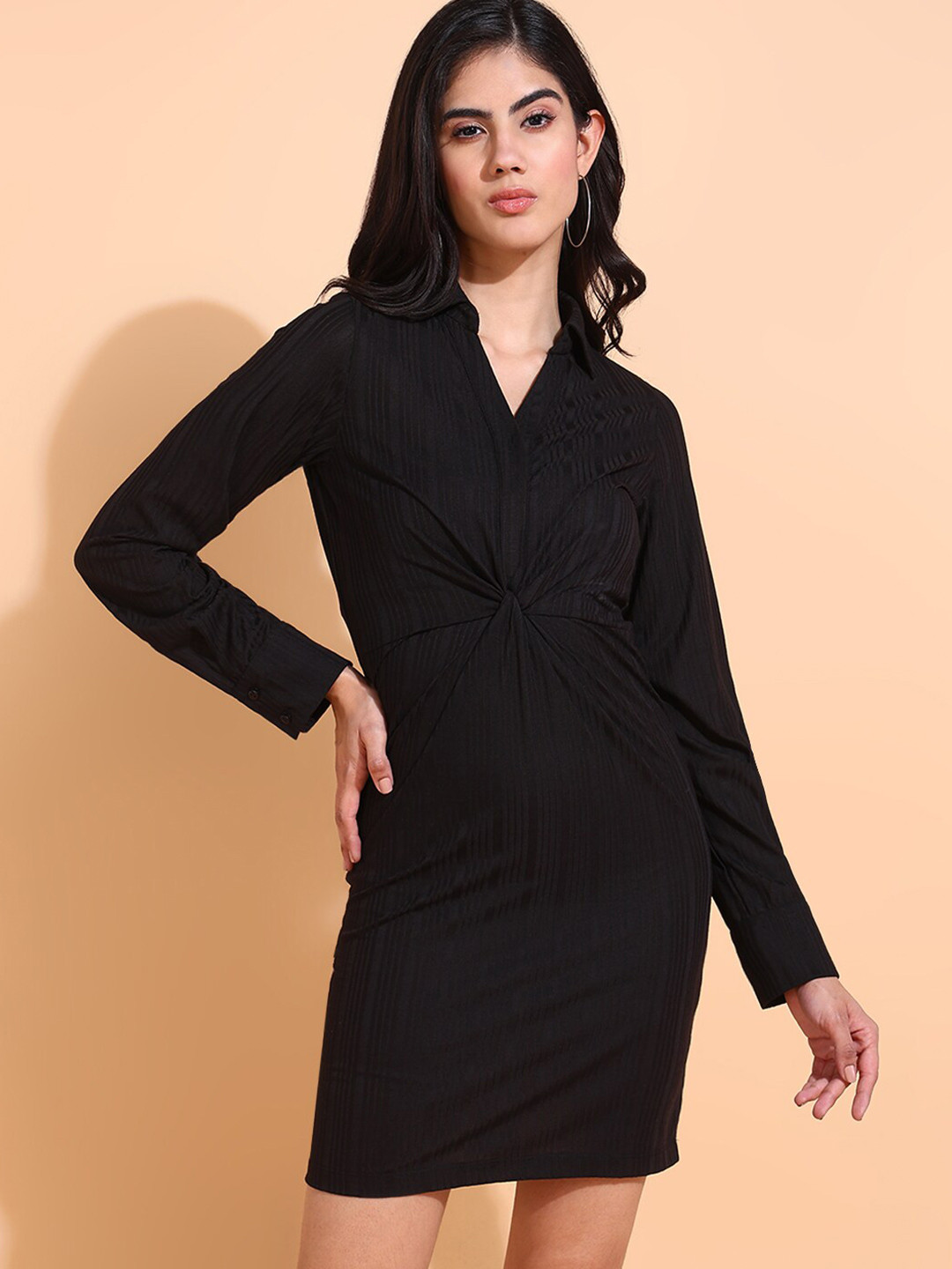 

Mast & Harbour Shirt Collar Sheath Dress, Black
