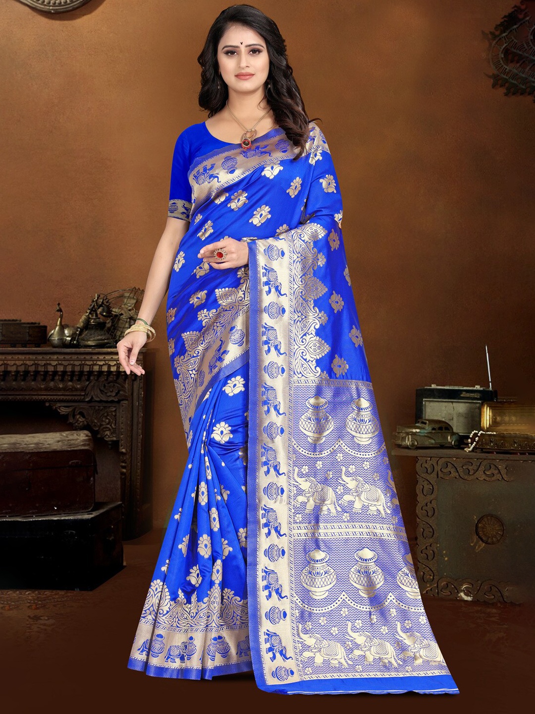

KALINI Ethnic Woven Design Zari Kanjeevaram Saree, Blue