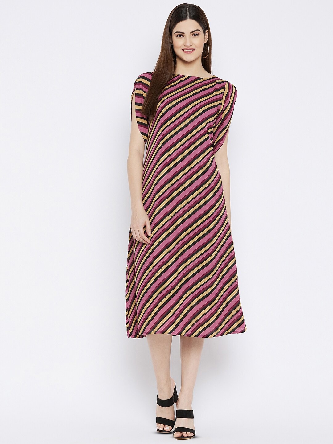 

Ruhaans Striped Georgette A-Line Midi Dress, Pink