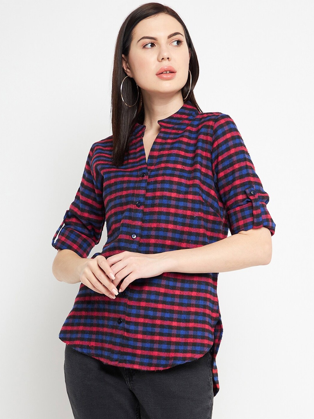 

Ruhaans Women Classic Checked Casual Shirt, Red