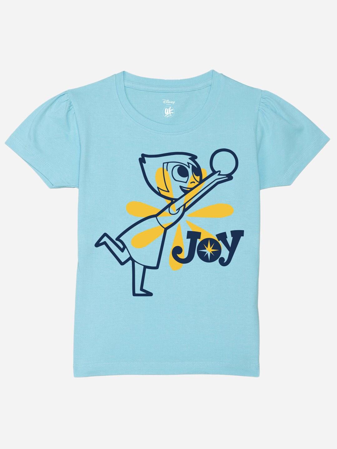 

YK Disney Girls Disney Graphic Printed Puffed Sleeves Pure Cotton T-shirt, Blue