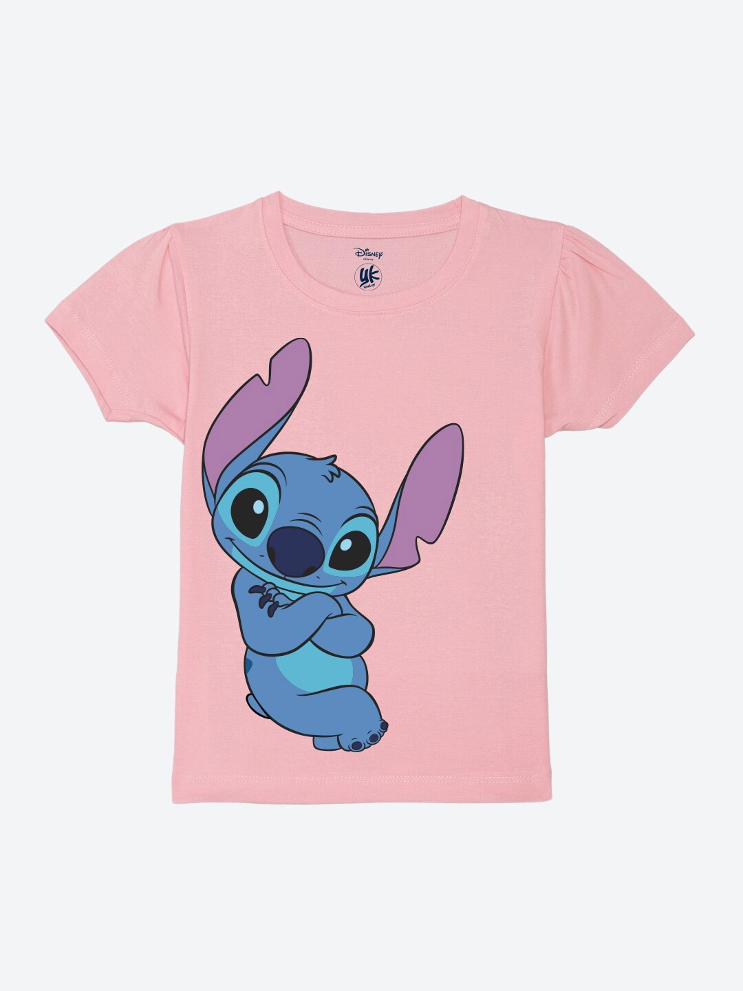 

YK Disney Girls Disney Graphic Printed Puffed Sleeves Pure Cotton T-shirt, Pink
