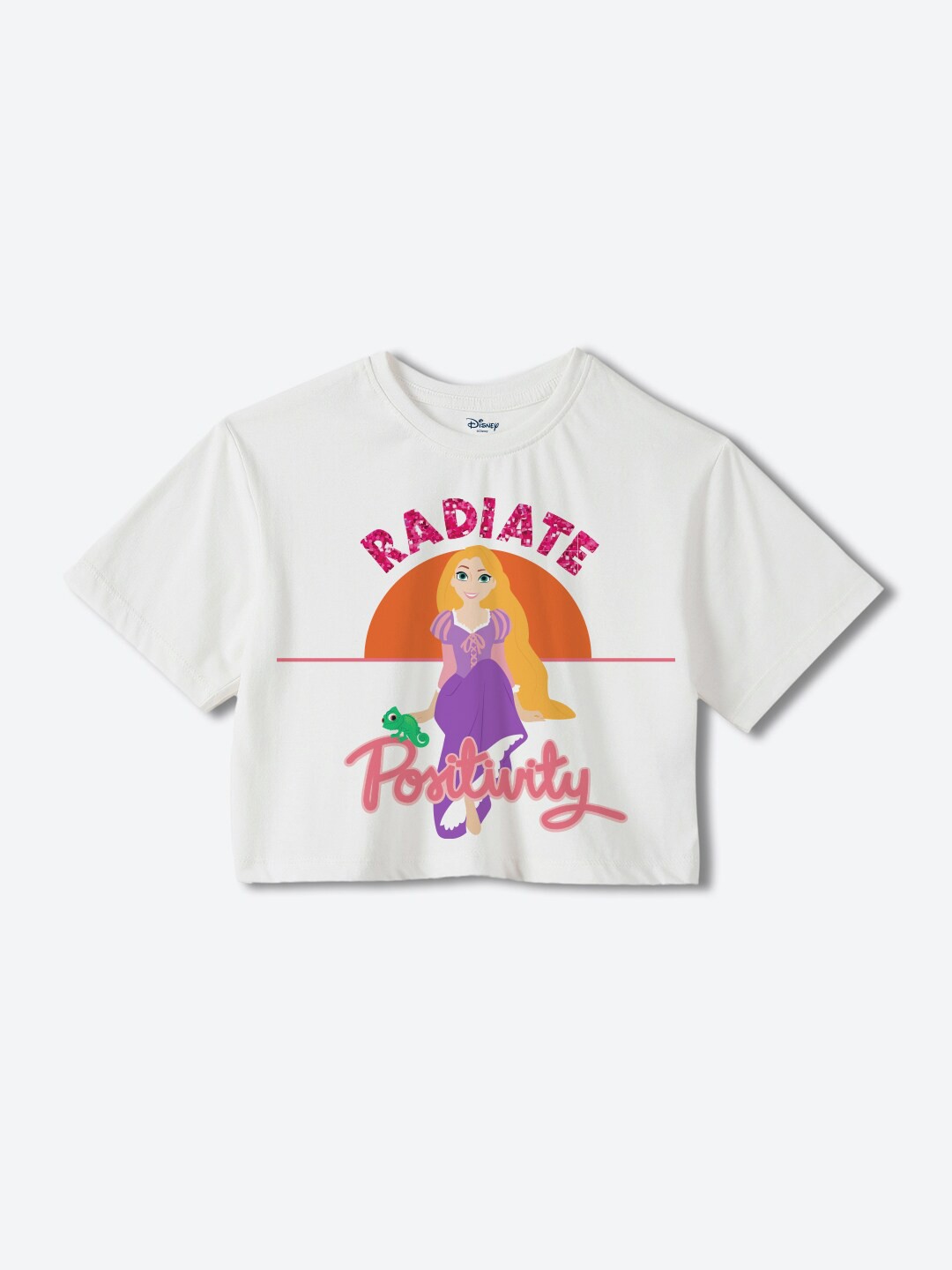 

YK Disney Girls Rapunzel Graphic Printed Pure Cotton Boxy T-shirt, White