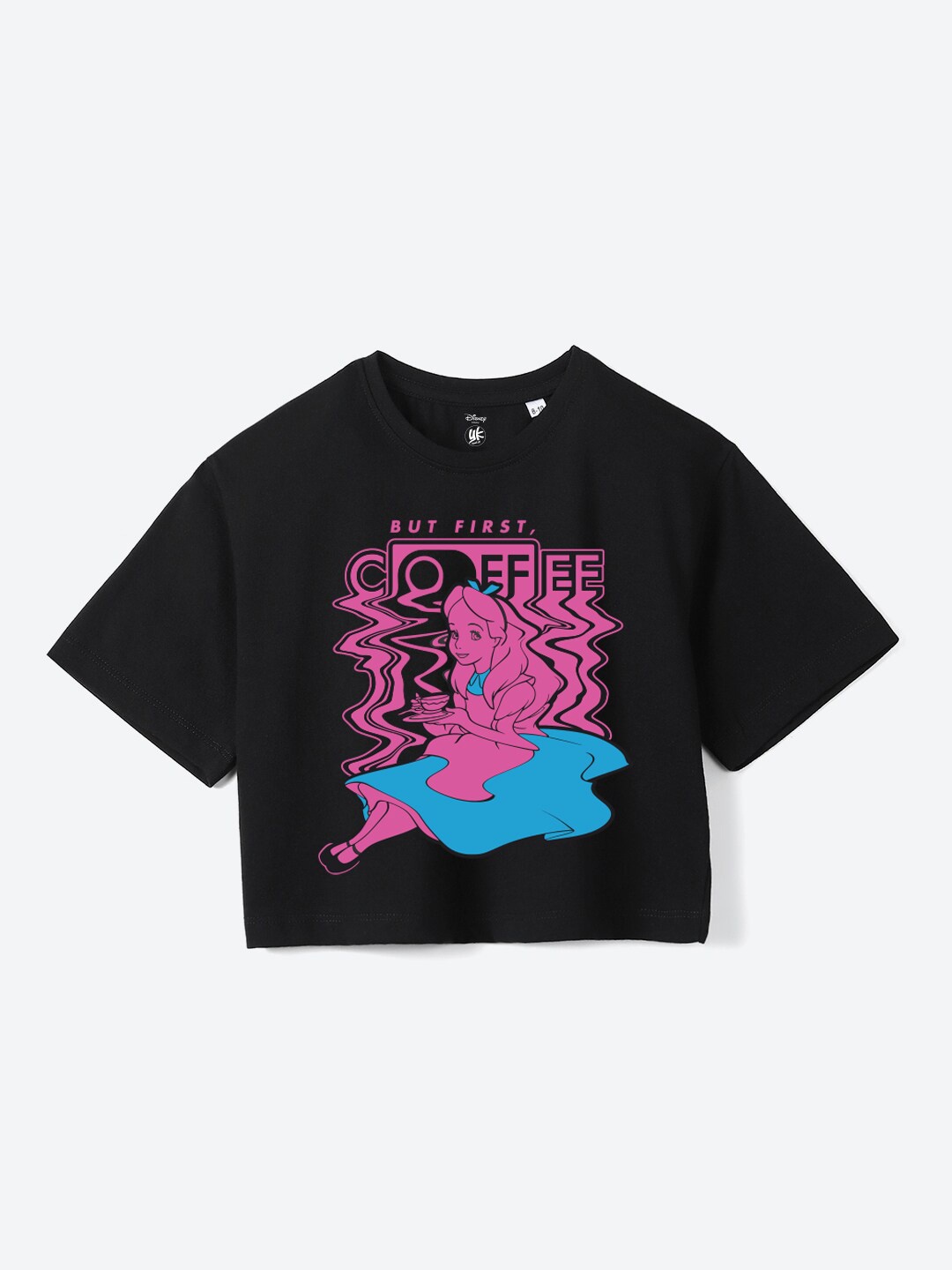 

YK Disney Girls Disney Princess Graphic Printed Pure Cotton Boxy T-shirt, Black
