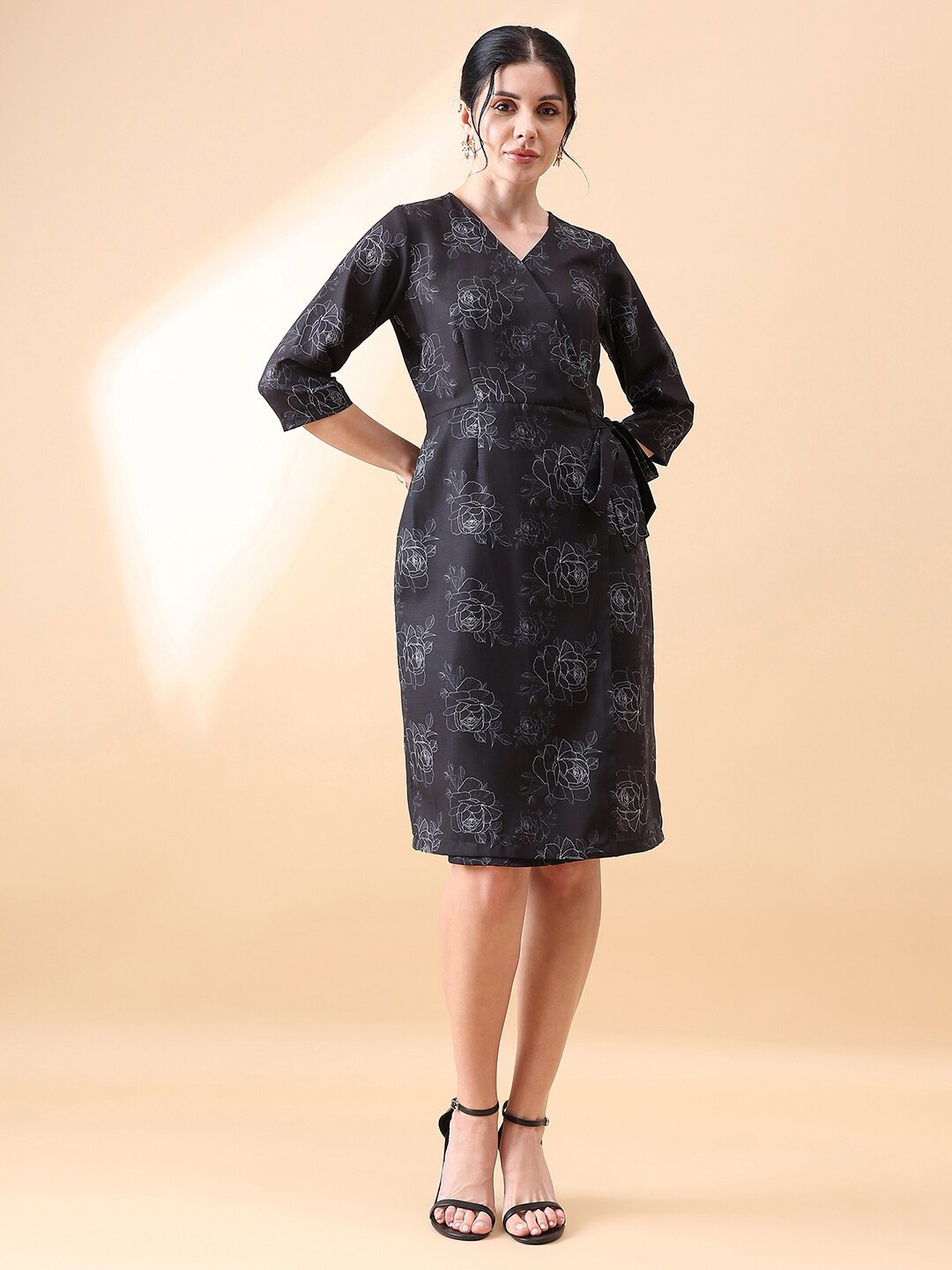 

PowerSutra Floral Printed Sheath Dress, Black