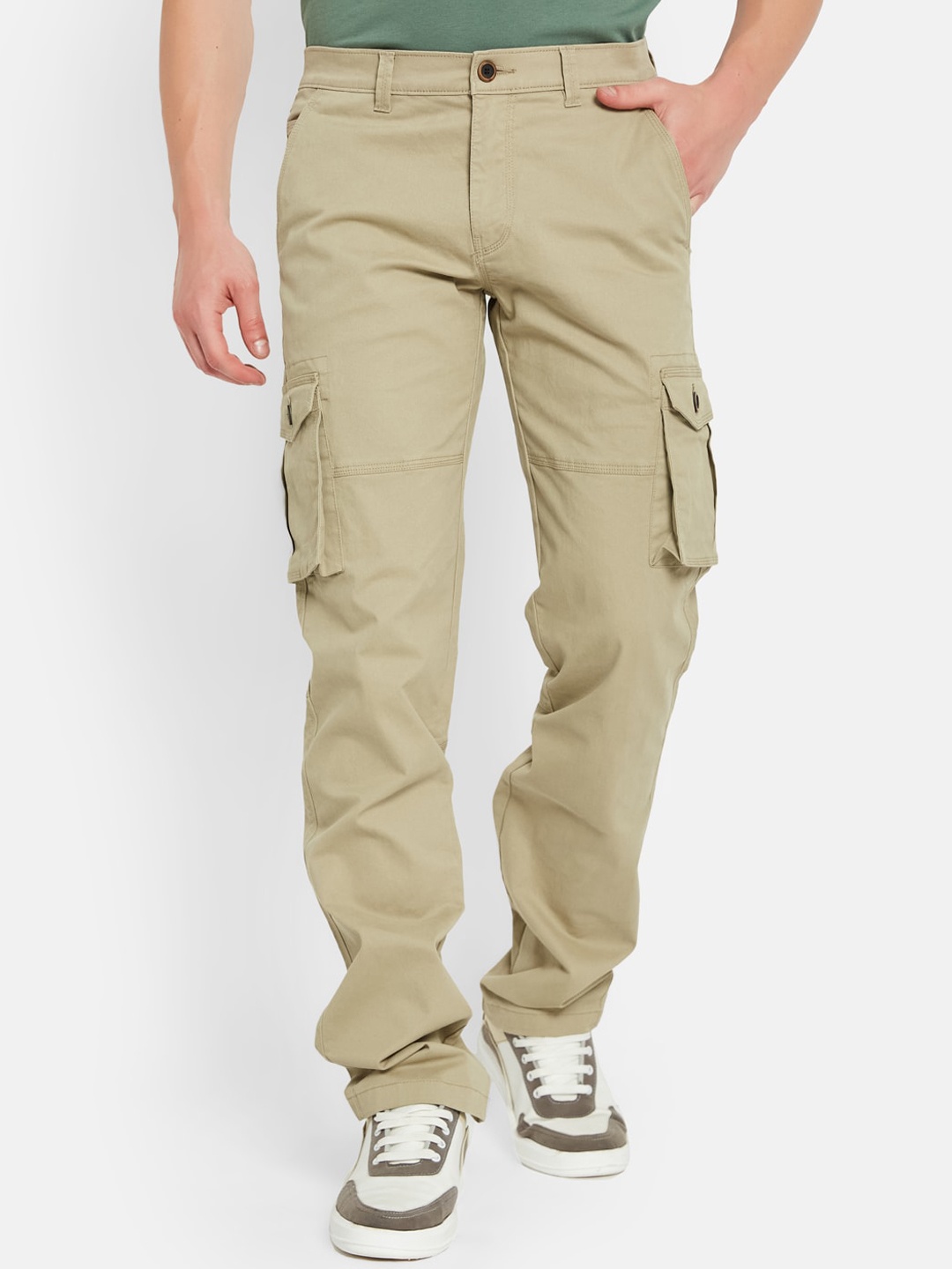 

Octave Men Mid Rise Cotton Cargos, Khaki
