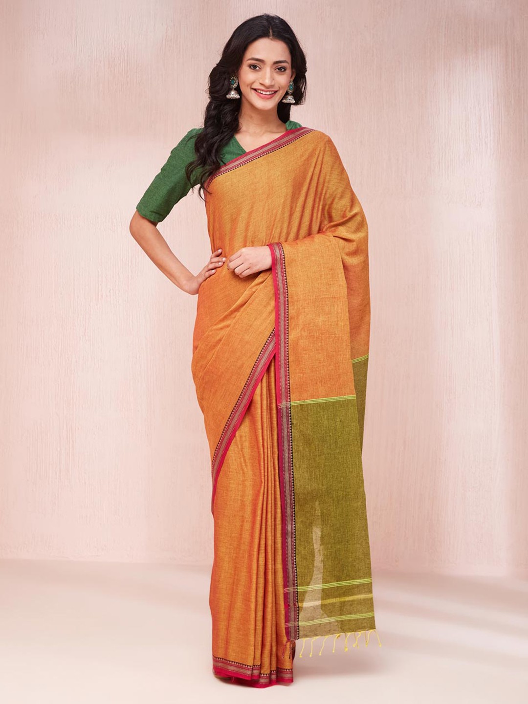 

Fabindia Woven Design Pure Cotton Saree, Orange