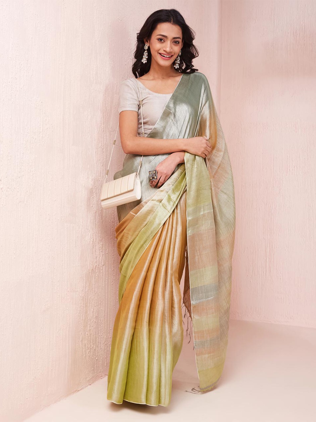 

Fabindia Woven Design Zari Ready to Wear Saree, Green