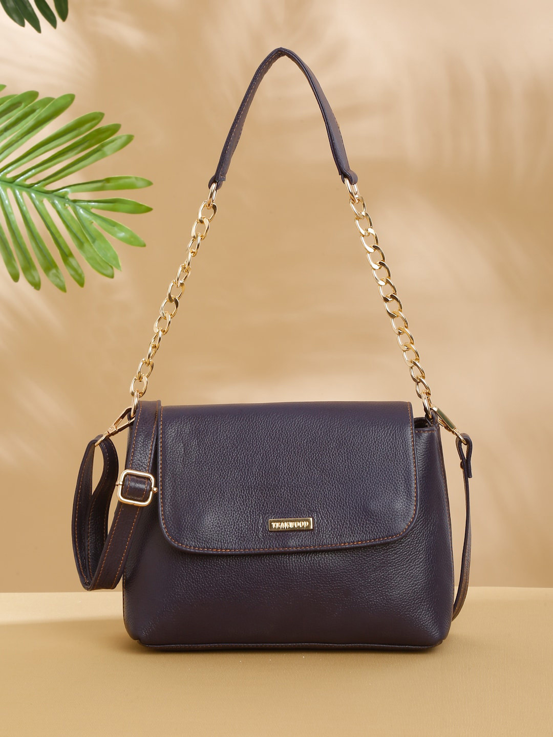 

Teakwood Leathers Textured Leather Structured Shoulder Bag, Purple
