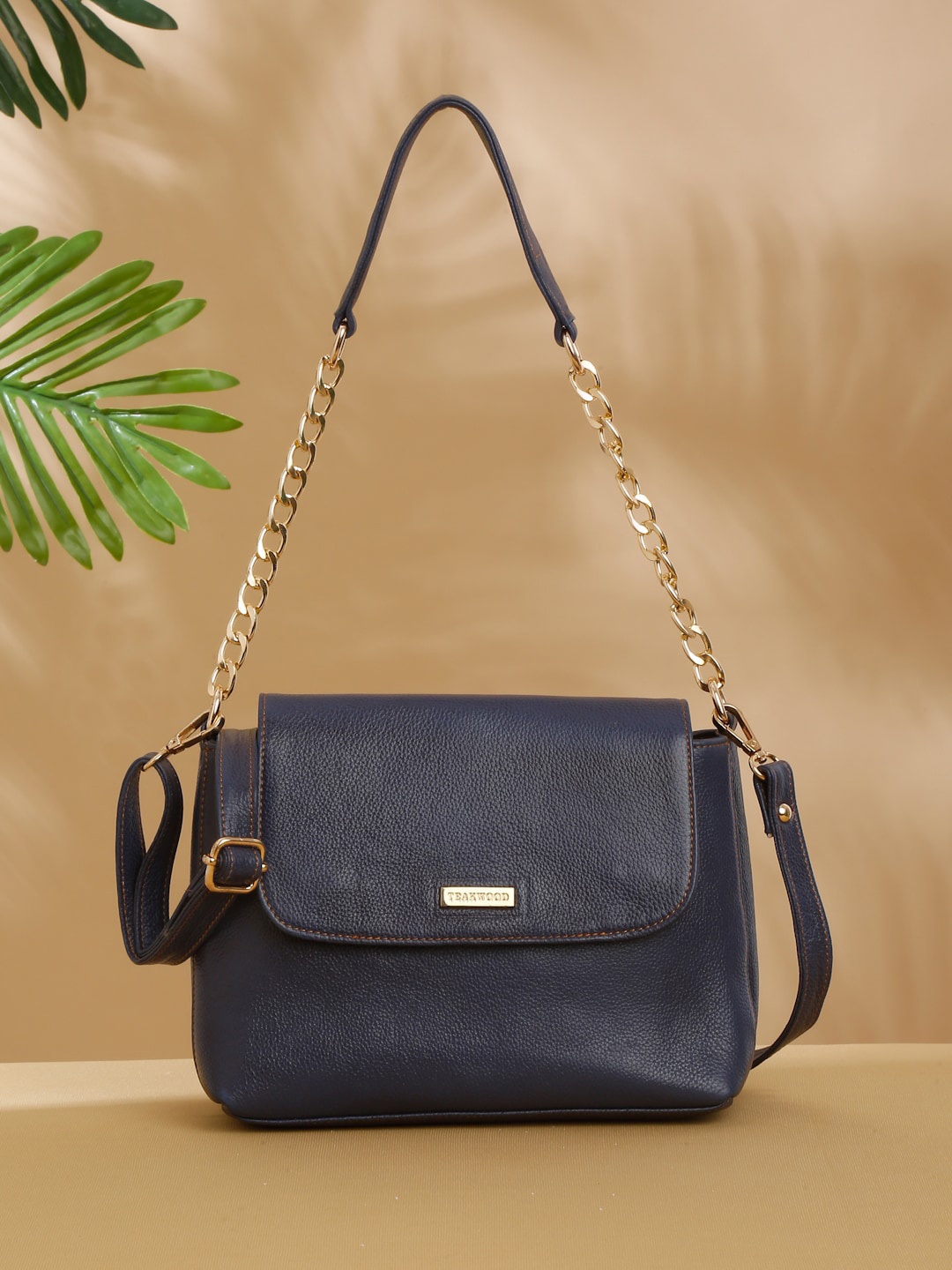 

Teakwood Leathers Textured Leather Structured Shoulder Bag, Blue