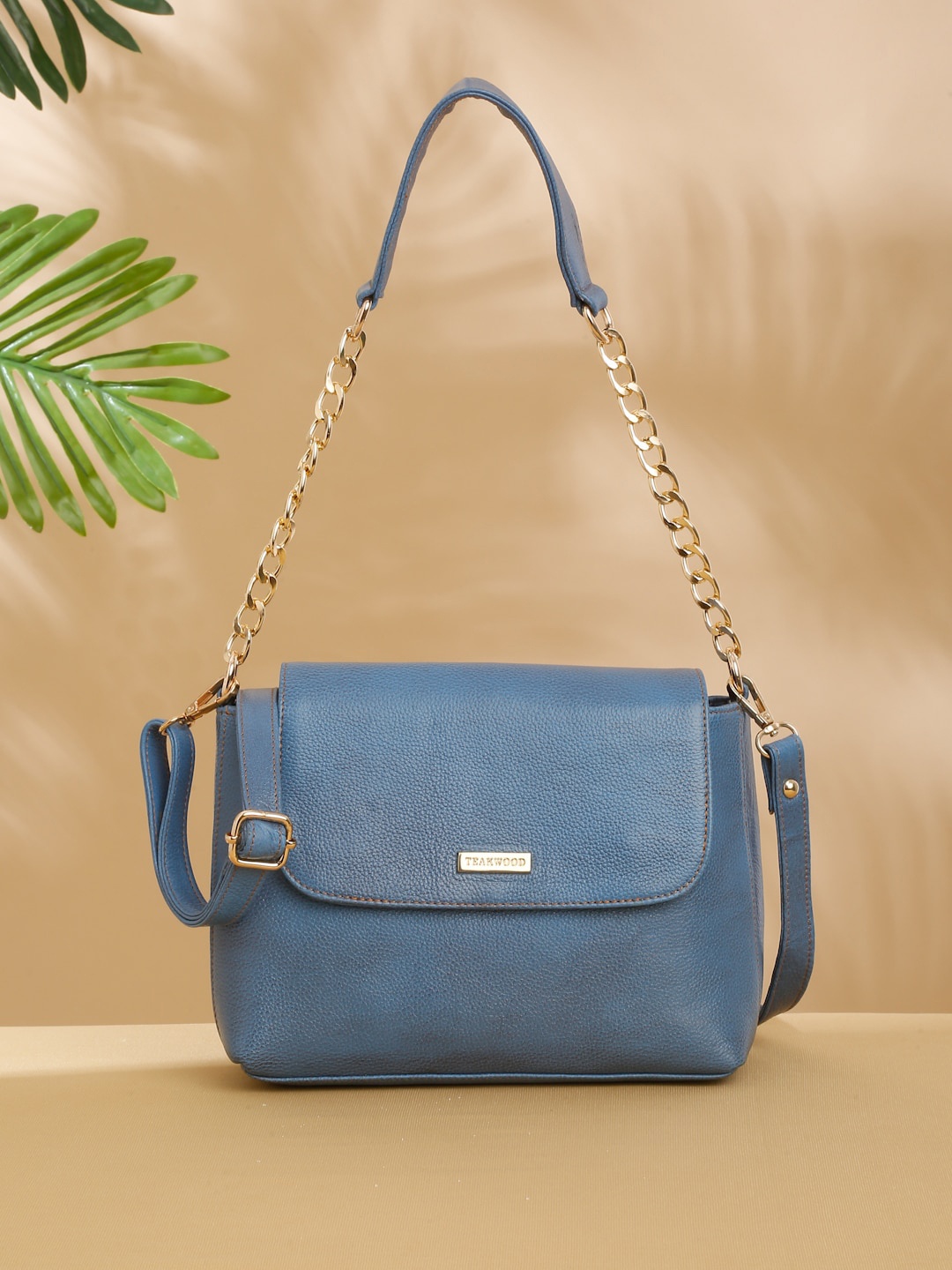 

Teakwood Leathers Textured Zip Detail Leather Structured Shoulder Bag, Blue