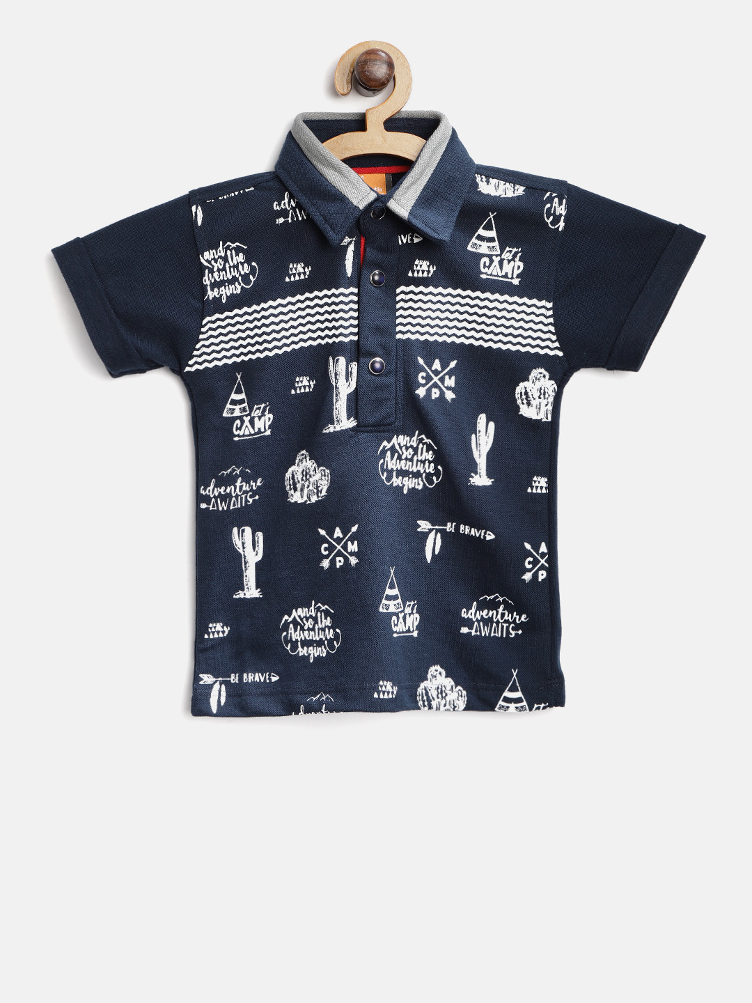 

Little Kangaroos Boys Navy Blue Printed Polo Collar T-shirt