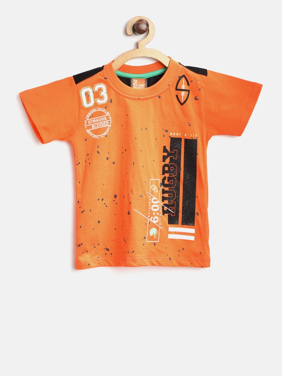 

Little Kangaroos Boys Orange Printed Round Neck T-shirt