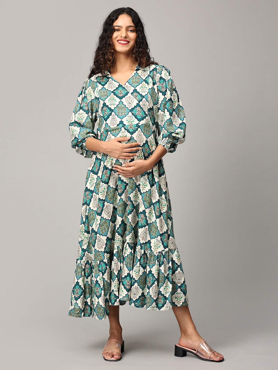 

The Mom Store Print Puff Sleeve Maxi Midi Dress, Multi