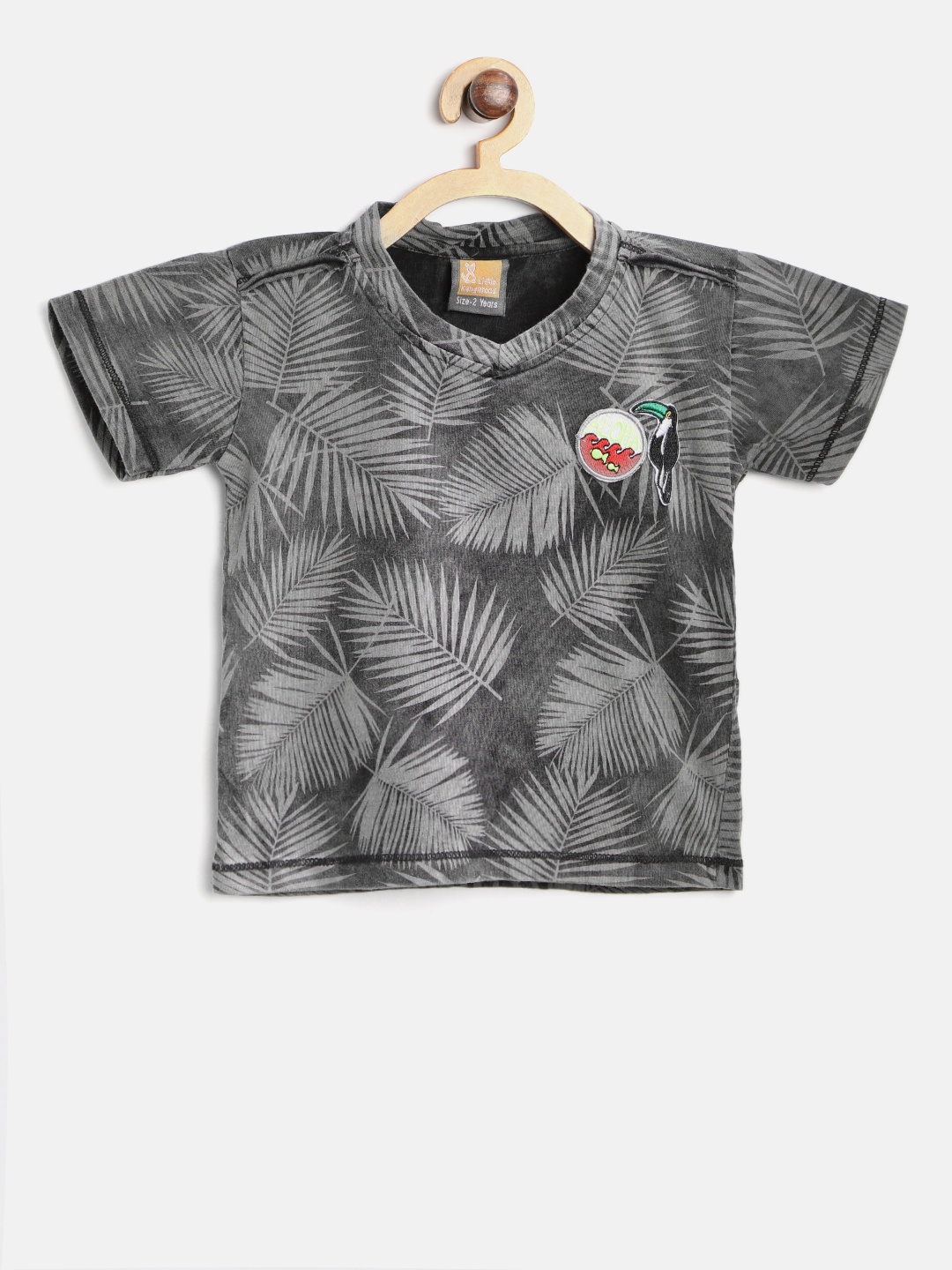 

Little Kangaroos Boys Grey Printed V-Neck T-shirt