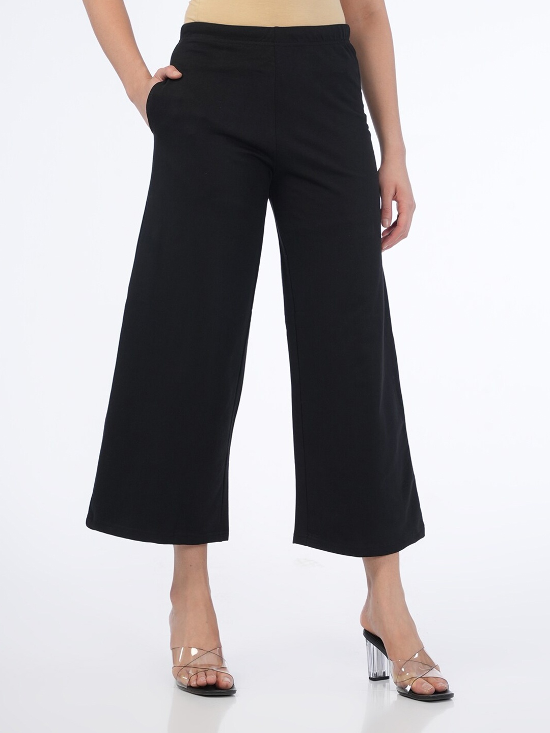 Genius18 Women Knitted Straight Palazzos, Black