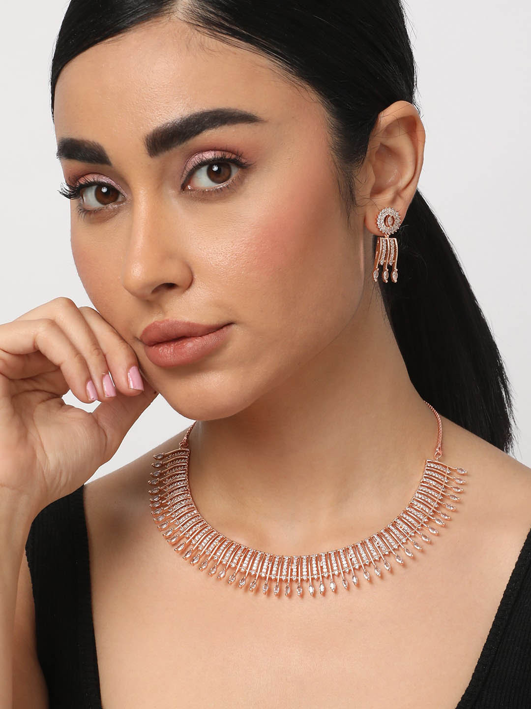 

Niska Rose Gold-Plated American Diamond Studded Jewellery Set