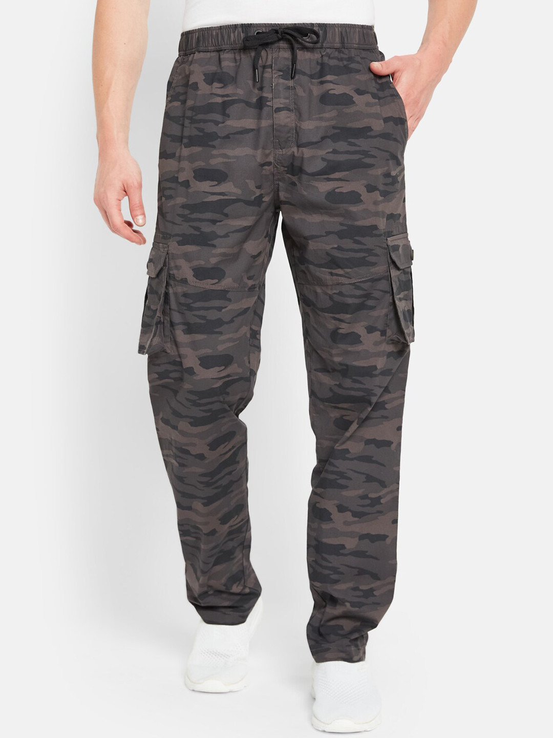 

Octave Men Camouflage Printed Cotton Cargo Track Pants, Black