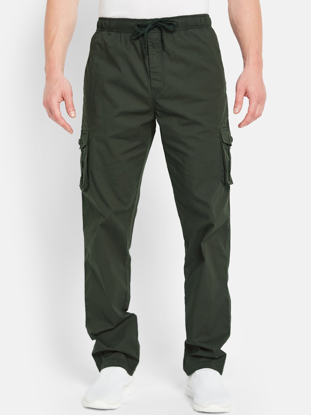 

Octave Men Mid-Rise Cotton Cargo Track Pants, Olive