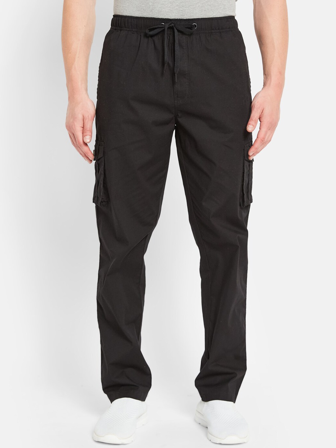 

Octave Men Mid-Rise Cotton Cargo Track Pants, Black