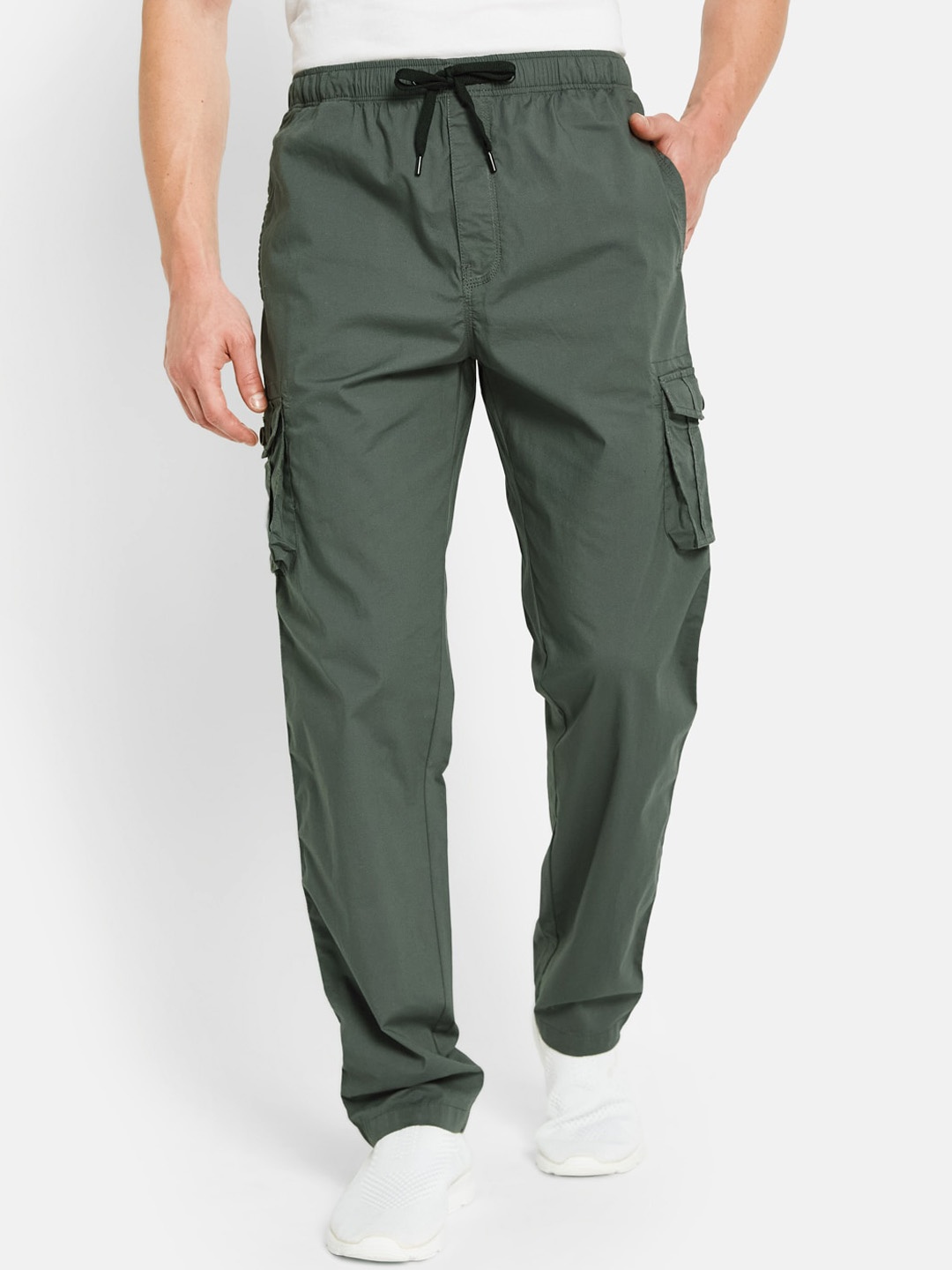 

Octave Men Mid-Rise Cotton Cargo Track Pants, Grey