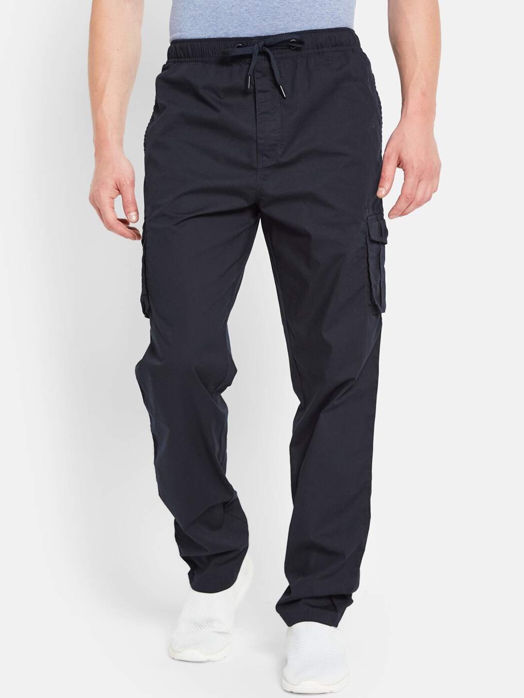 

Octave Men Mid-Rise Cotton Cargo Track Pants, Navy blue