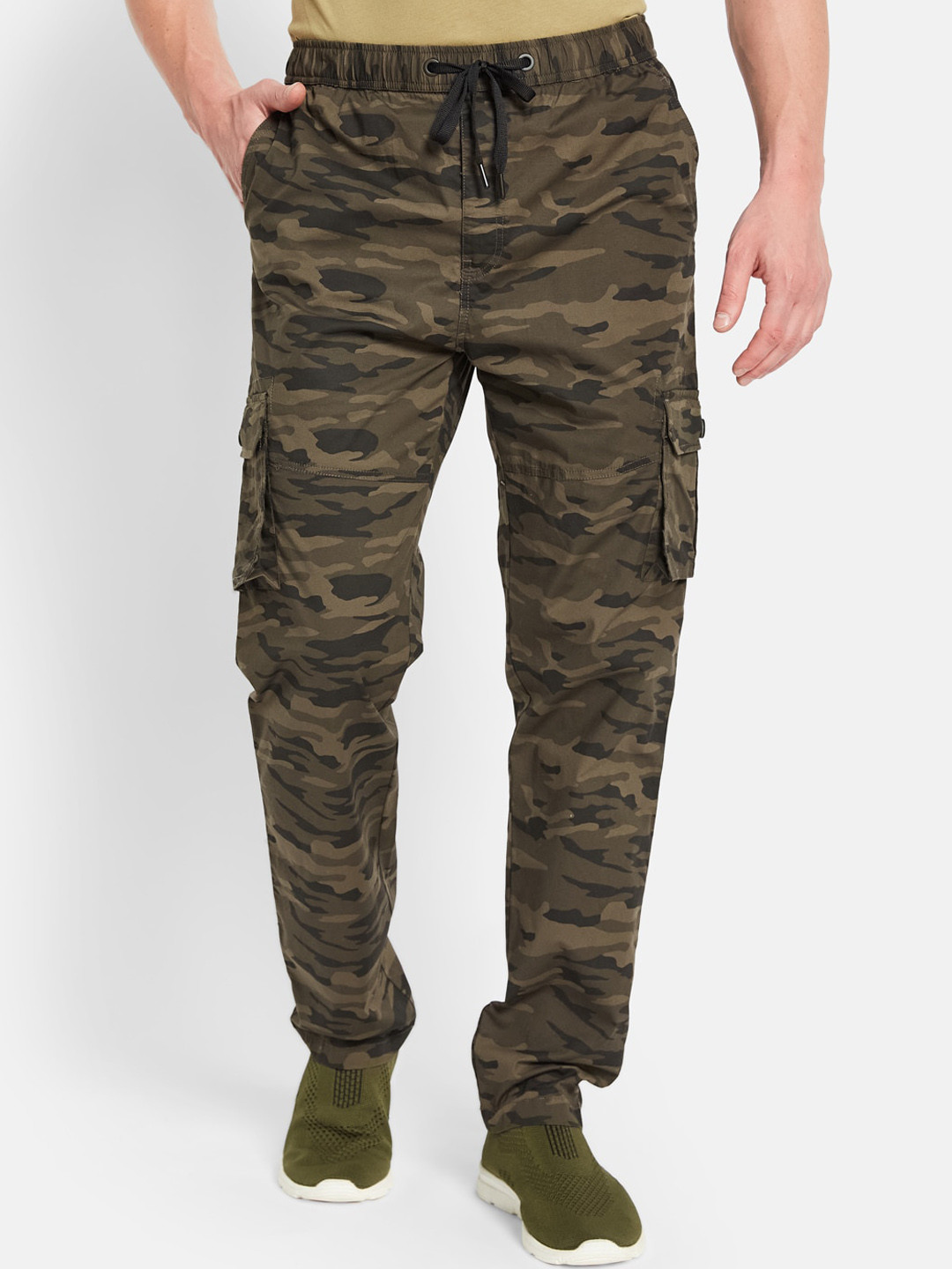 

Octave Men Camouflage Printed Cotton Track Pants, Olive