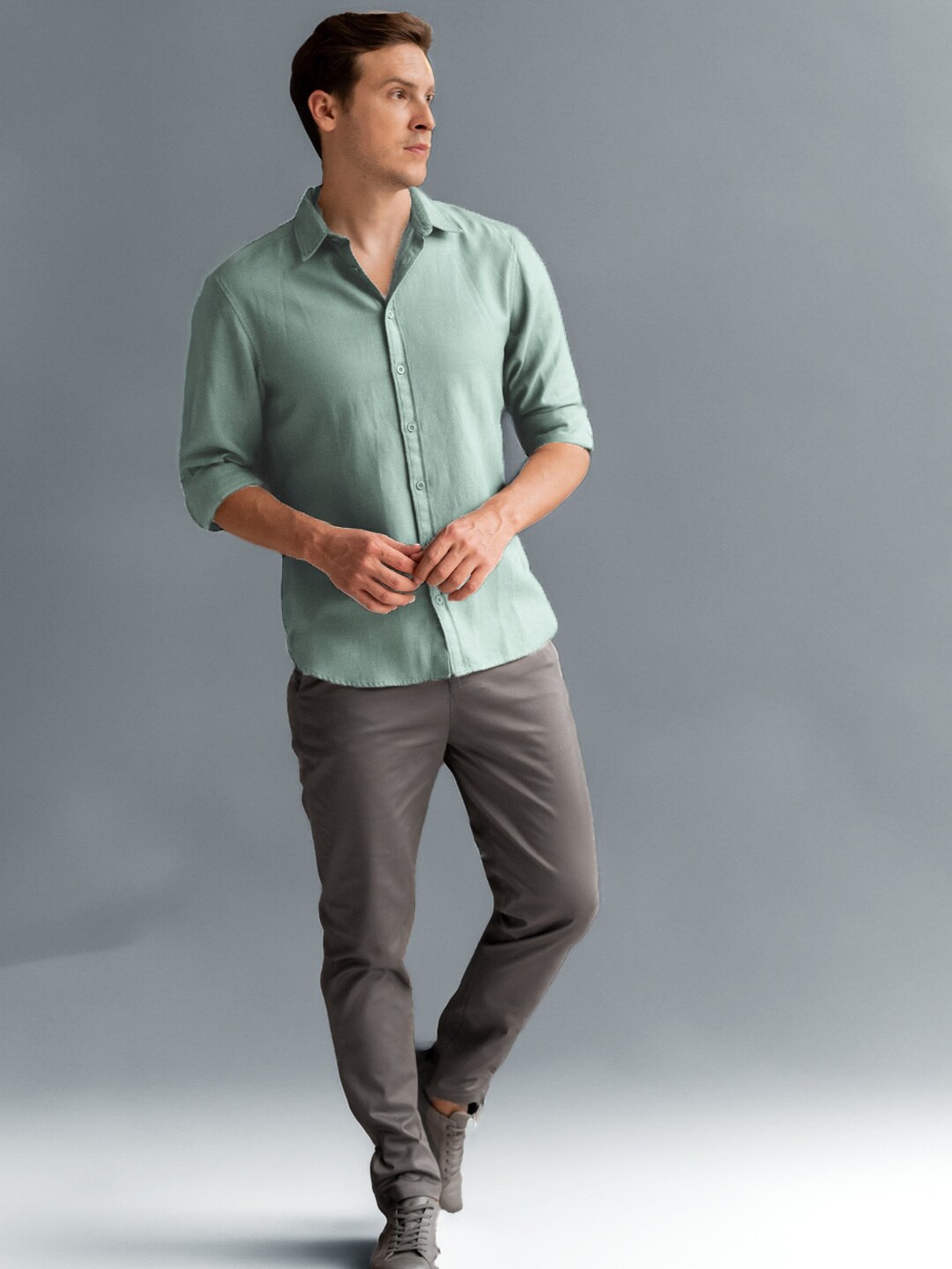 

ARISTOBRAT Men Slim Fit Faded Opaque Casual Shirt, Green