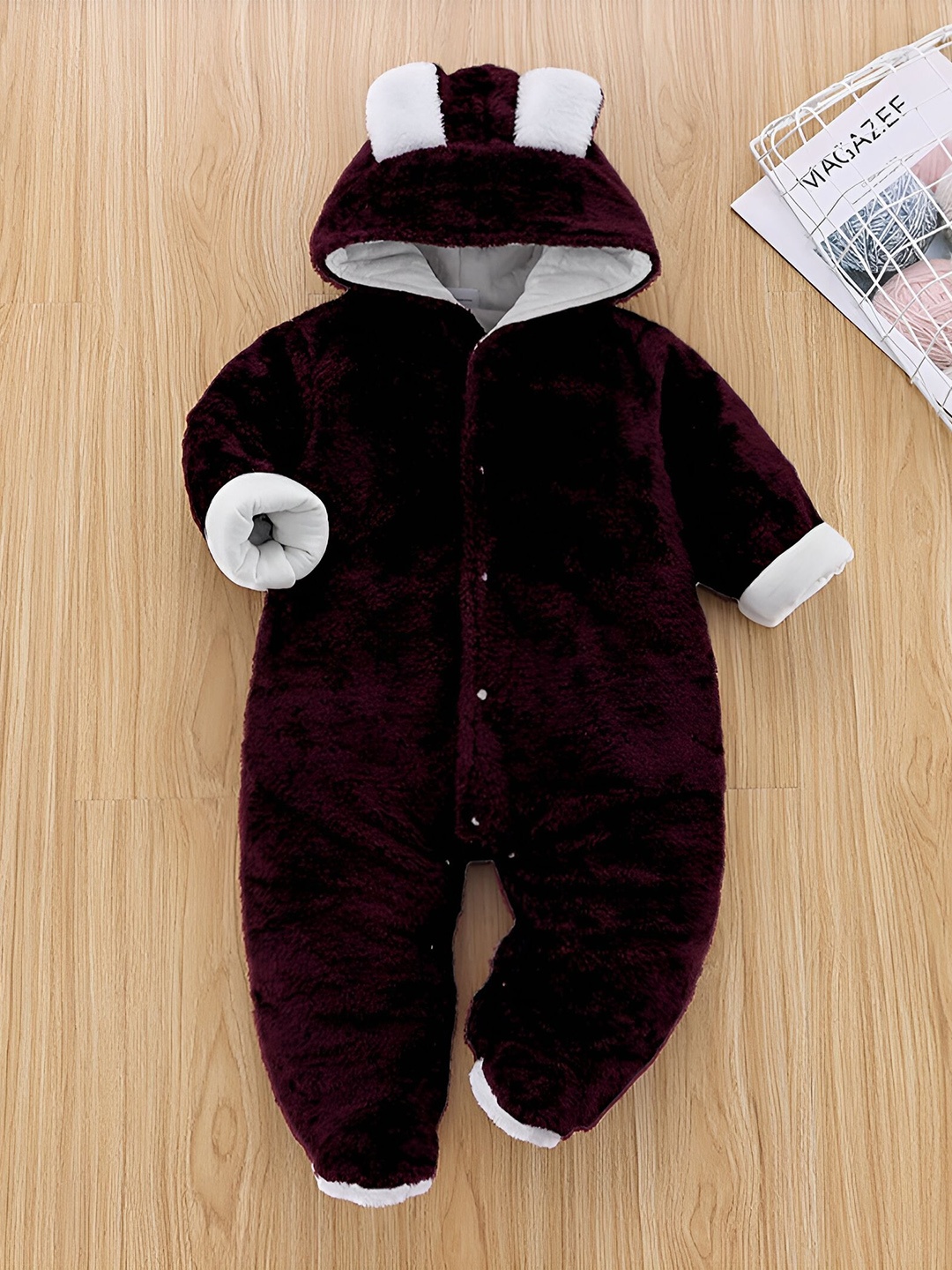 

BRANDONN Infants Hooded Romper, Brown