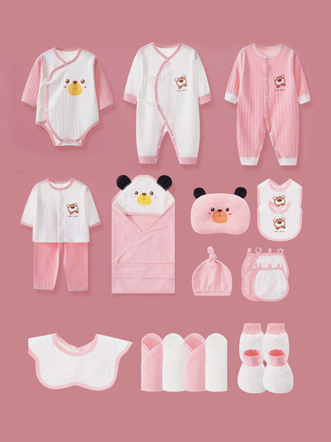 

<p>This set consists of 24 Pcs Mini suitcase storage: 1cap, 1 baby pillow, 1 pair of bo, Pink