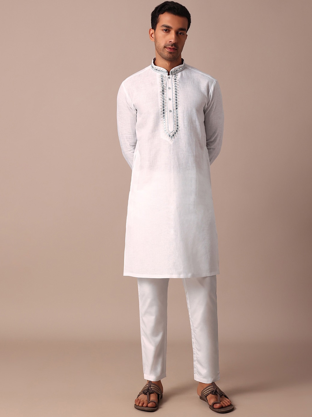 KALKI Fashion Yoke Design Thread Work Kurta, White